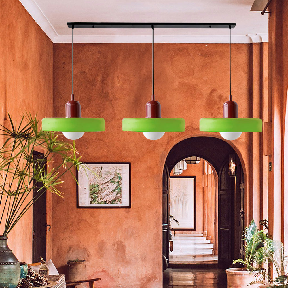 Stylish Pendant Light with 3 Colored Glass Shades Adjustable Ceiling Lamp