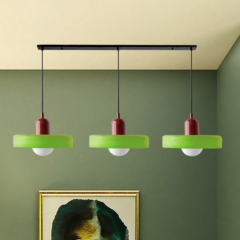 Stylish Pendant Light with 3 Colored Glass Shades Adjustable Ceiling Lamp