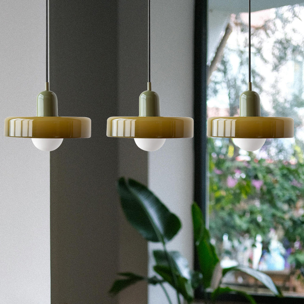 Stylish Pendant Light with 3 Colored Glass Shades Adjustable Ceiling Lamp