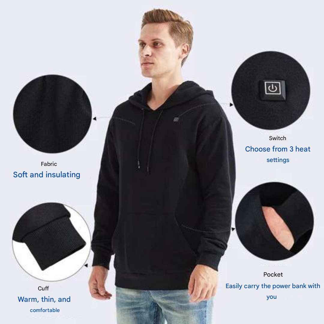 Unisex Heated Hoodie Adjustable Temperature Warmth