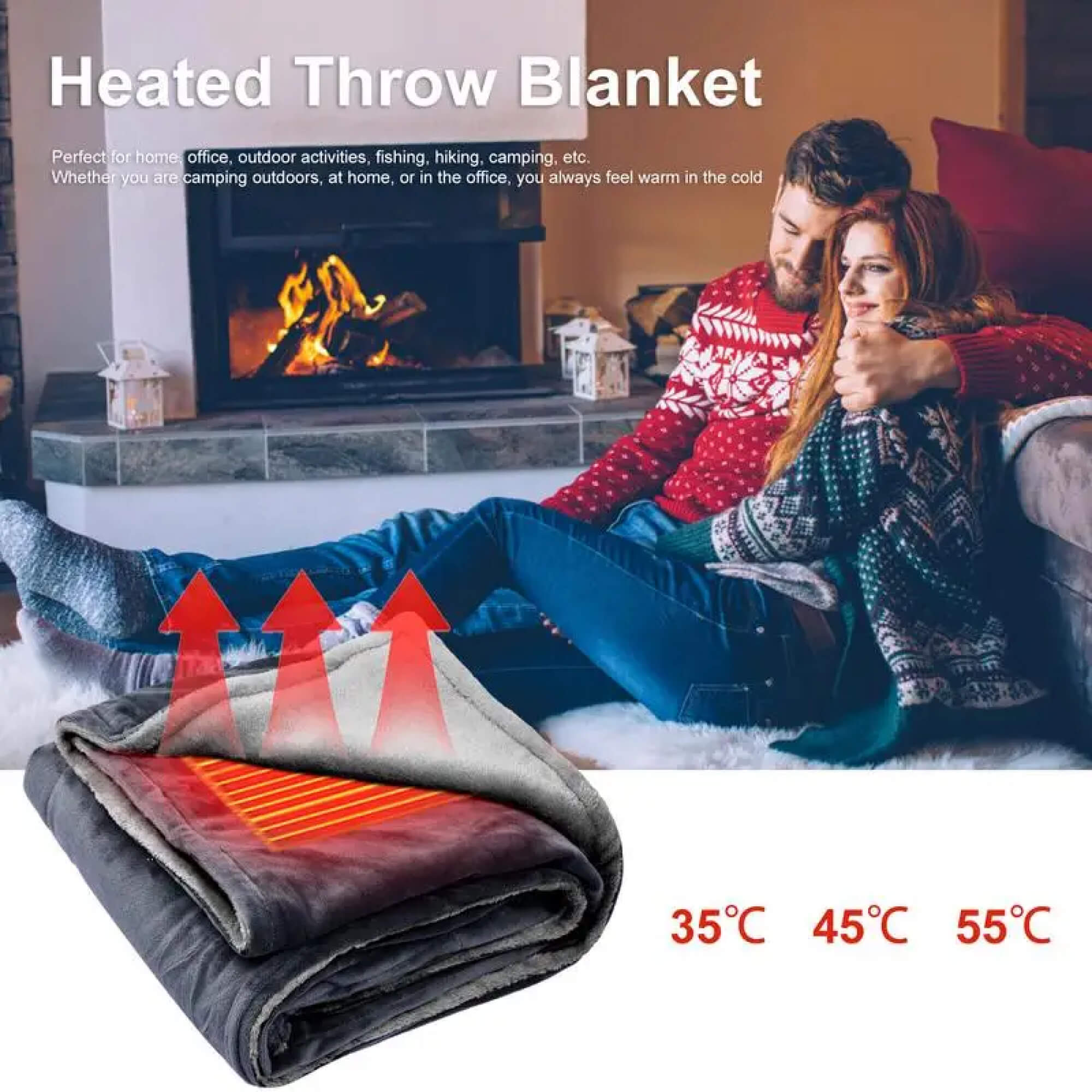 Heated Wearable Throw Electric Blanket for Full Body Warmth