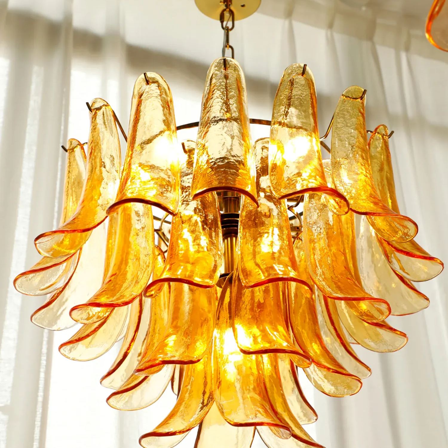 Vintage Statement Metal Glass Mid-Century Retro Glass Chandeliers