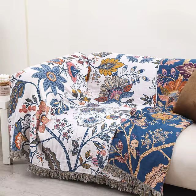 Rustic Floral Blanket Reversible Lightweight Decorative Throw