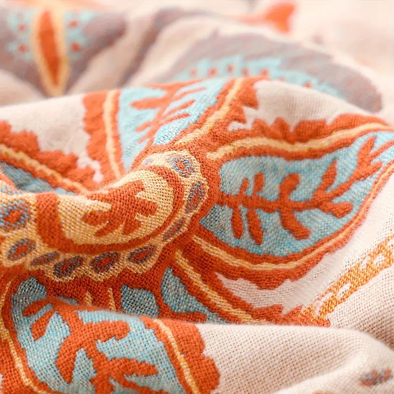 Rustic Boho Floral Blanket Cozy Decorative Throw with Fringe