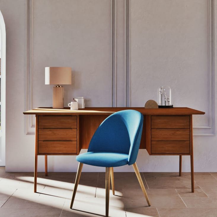 Vigo Table Lamp of Ceramic with Ribbed Texture and Fabric Shade