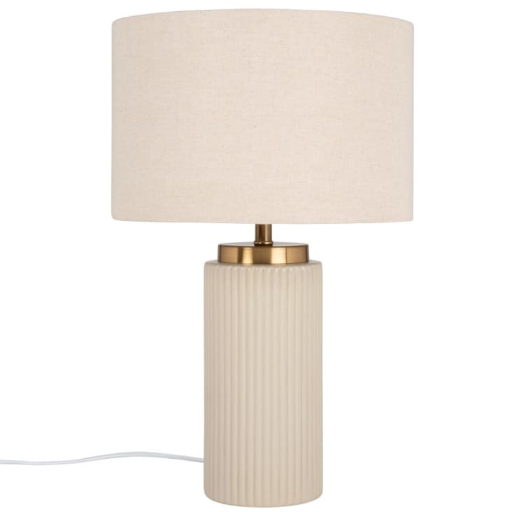 Vigo Table Lamp of Ceramic with Ribbed Texture and Fabric Shade