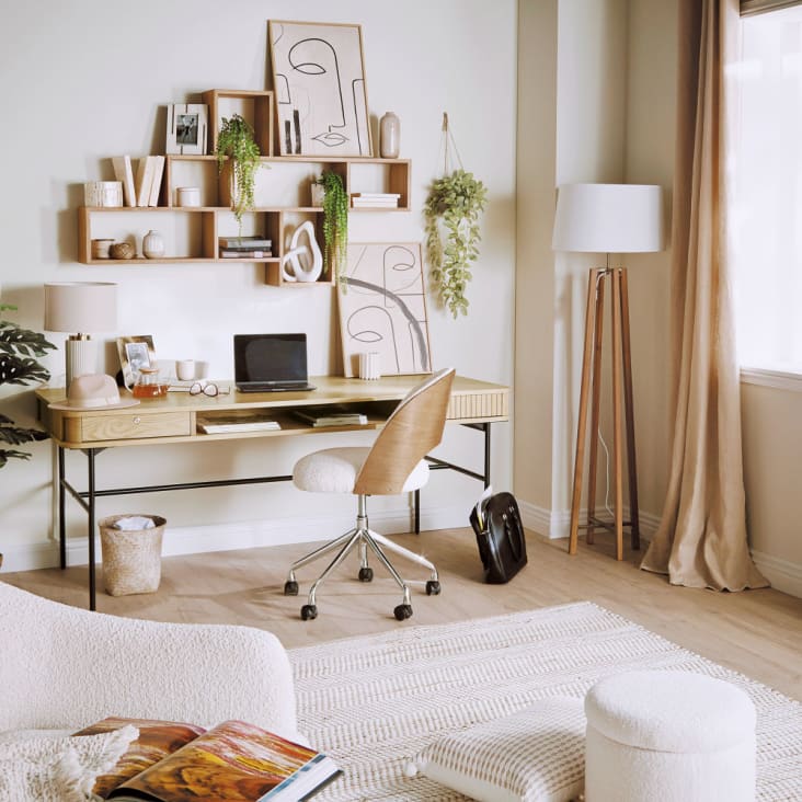 Vigo Table Lamp of Ceramic with Ribbed Texture and Fabric Shade