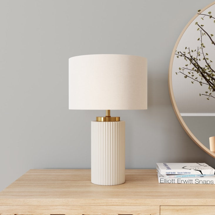 Vigo Table Lamp of Ceramic with Ribbed Texture and Fabric Shade