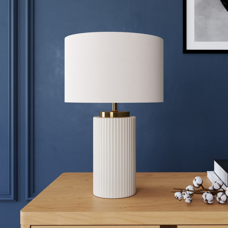 Vigo Table Lamp of Ceramic with Ribbed Texture and Fabric Shade