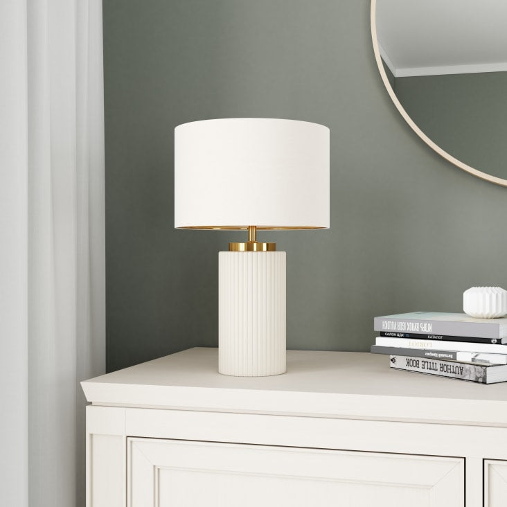 Vigo Table Lamp of Ceramic with Ribbed Texture and Fabric Shade