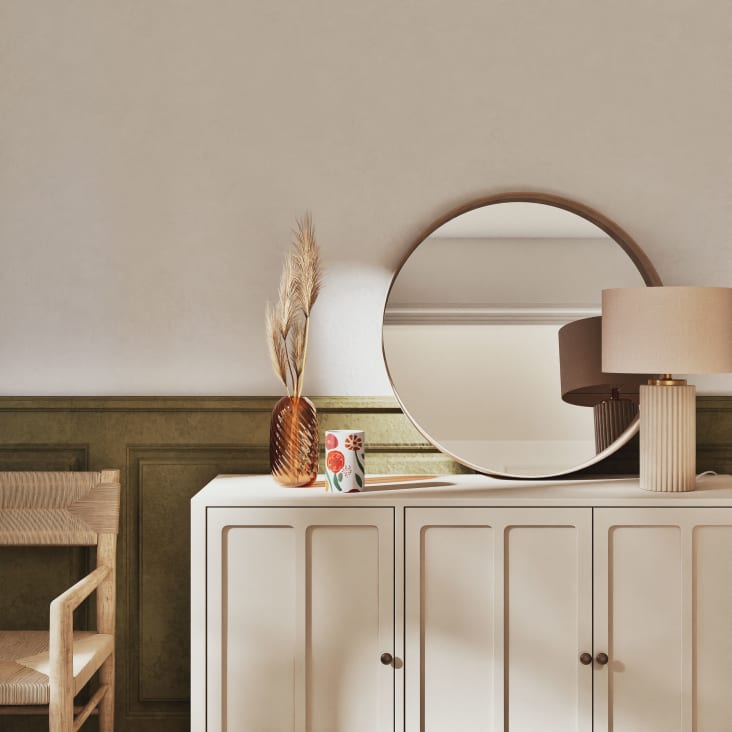 Vigo Table Lamp of Ceramic with Ribbed Texture and Fabric Shade