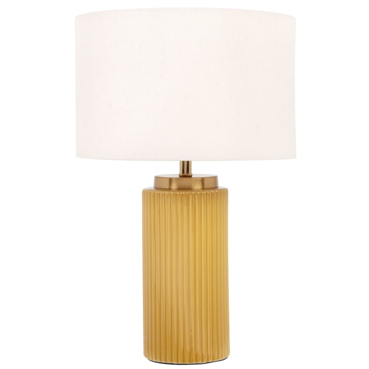 Vigo Table Lamp of Ceramic with Ribbed Texture and Fabric Shade