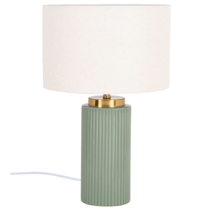 Vigo Table Lamp of Ceramic with Ribbed Texture and Fabric Shade