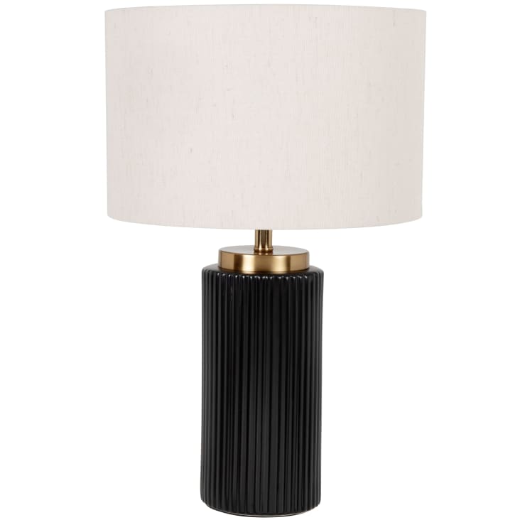 Vigo Table Lamp of Ceramic with Ribbed Texture and Fabric Shade