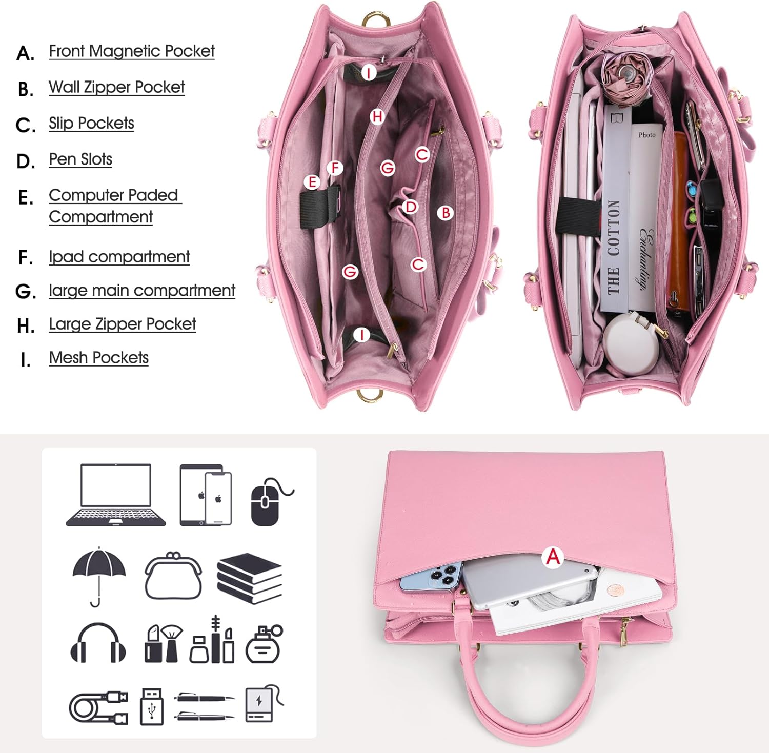 Women’s Work Laptop Tote Bag with Organised Multi-Compartment Layout