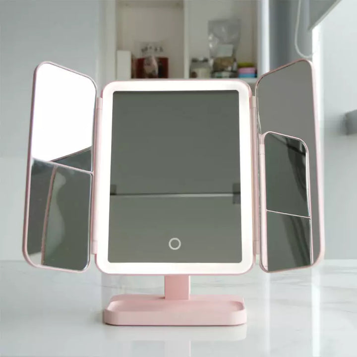 LED Vanity Mirror with Adjustable Triple Lighting and Compact Fold Design