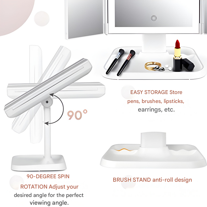 LED Vanity Mirror with Adjustable Triple Lighting and Compact Fold Design