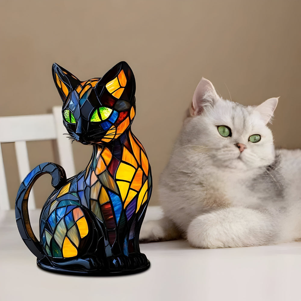 Whimsical Glass Cat Desk Lamp with Colour Changing Light