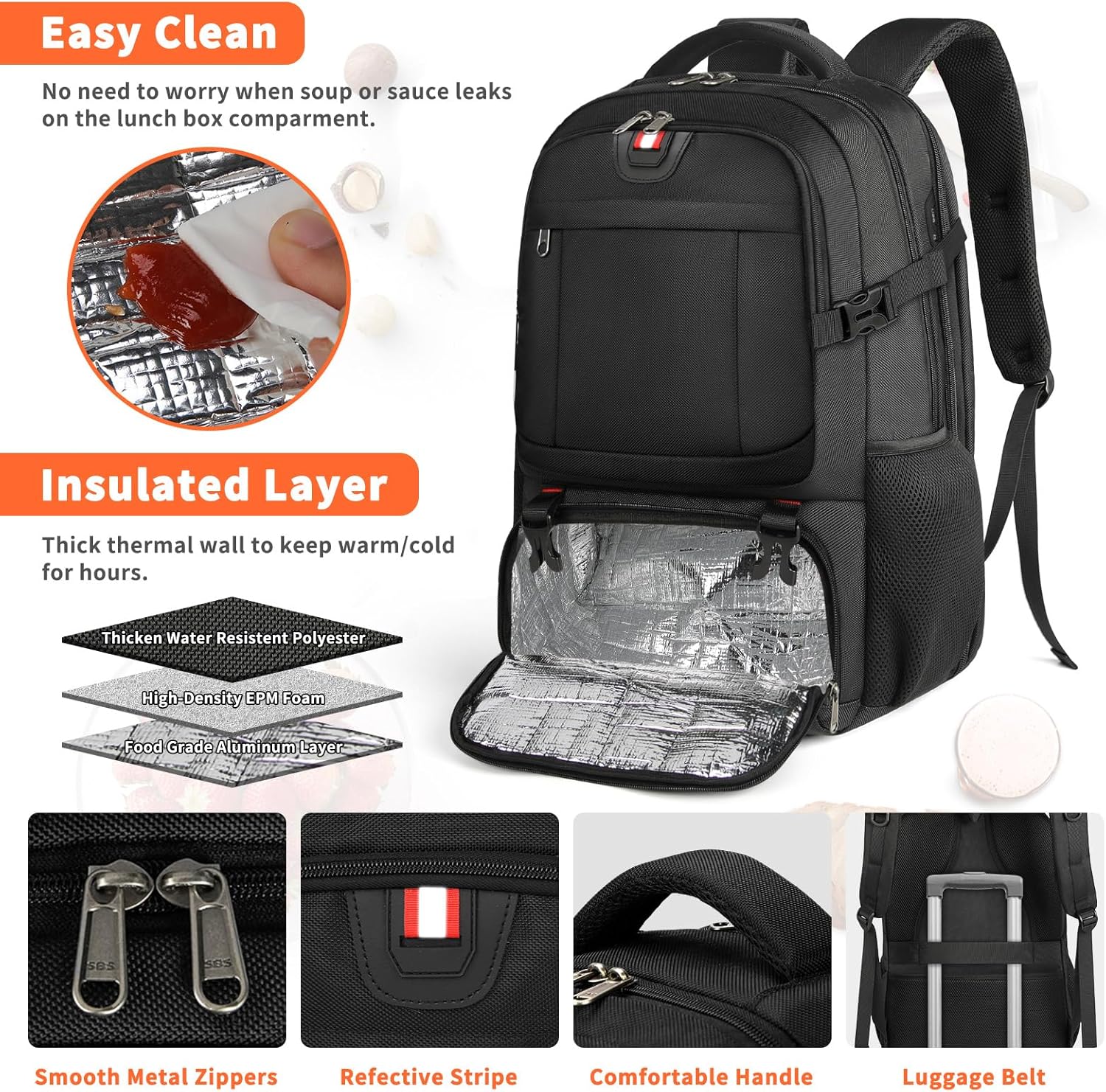 Large Laptop and Lunch Travel Backpack with USB Port and Anti-Theft Design