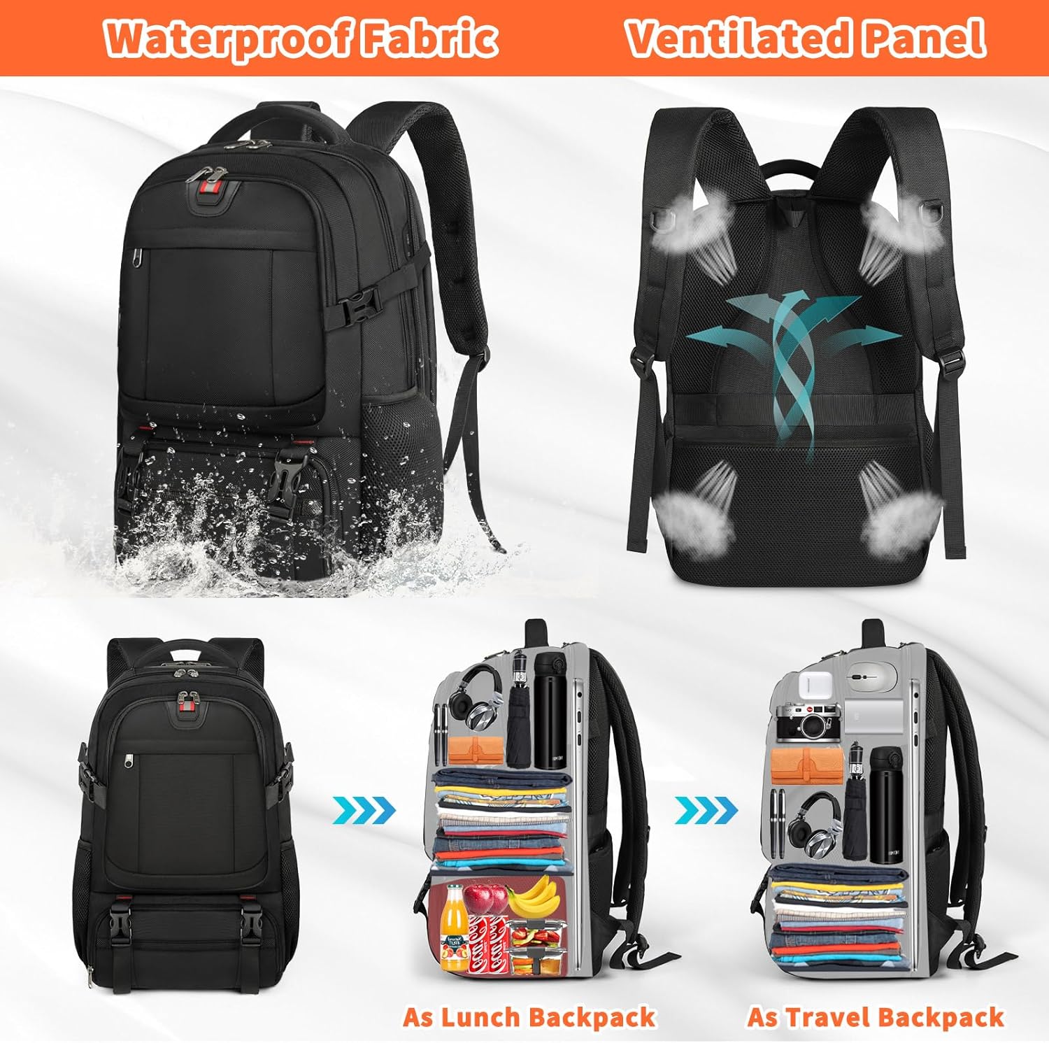 Large Laptop and Lunch Travel Backpack with USB Port and Anti-Theft Design