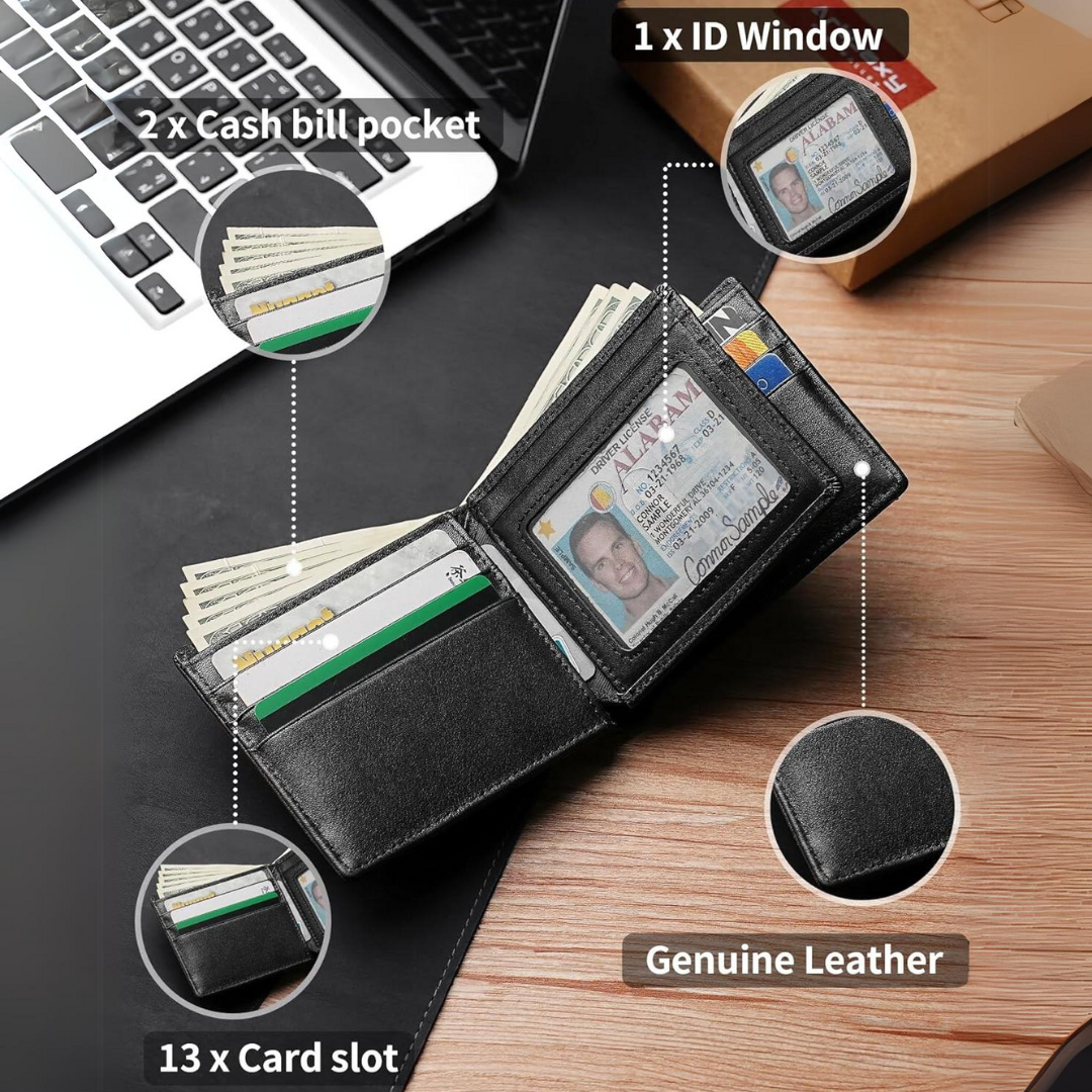Men’s Slim Bifold Wallet RFID Protection & Multiple Slots
