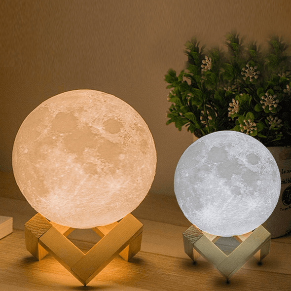 Rechargeable moon lamp with wooden stand