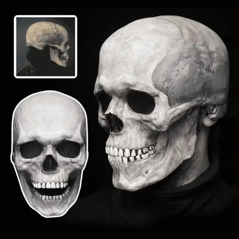 Realistic Full Head Skull Mask Movable Jaw Halloween Horror Costume
