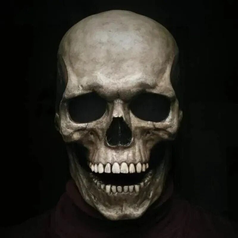 Realistic Full Head Skull Mask Movable Jaw Halloween Horror Costume