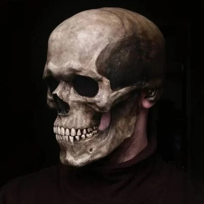 Realistic Full Head Skull Mask Movable Jaw Halloween Horror Costume