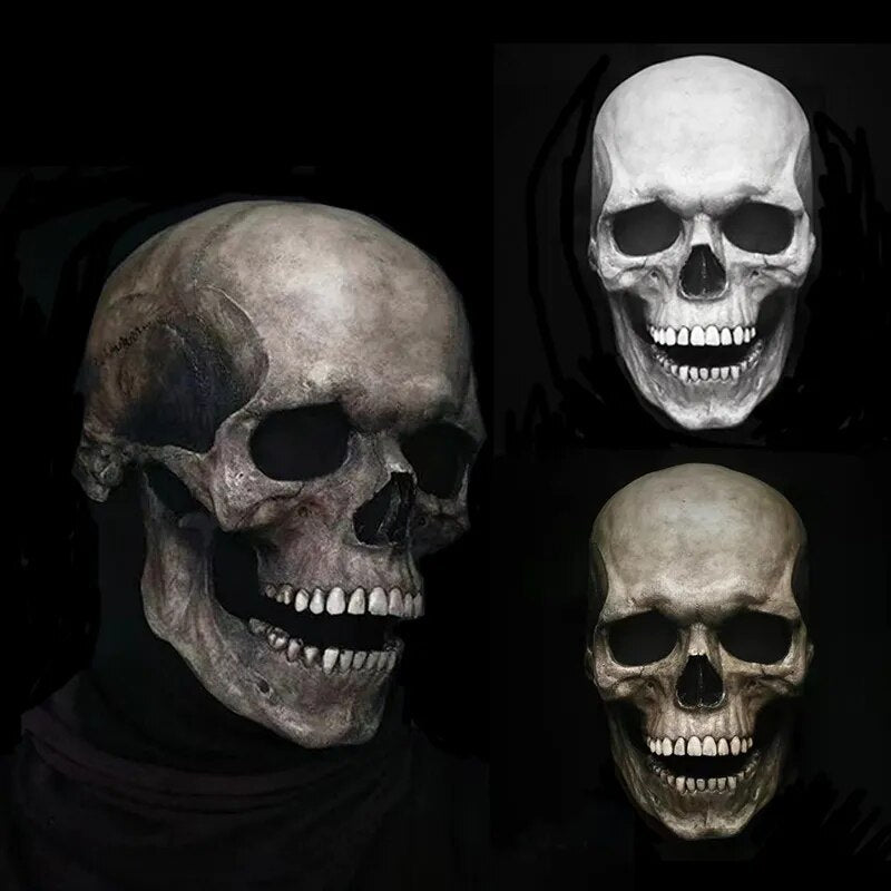 Realistic Full Head Skull Mask Movable Jaw Halloween Horror Costume