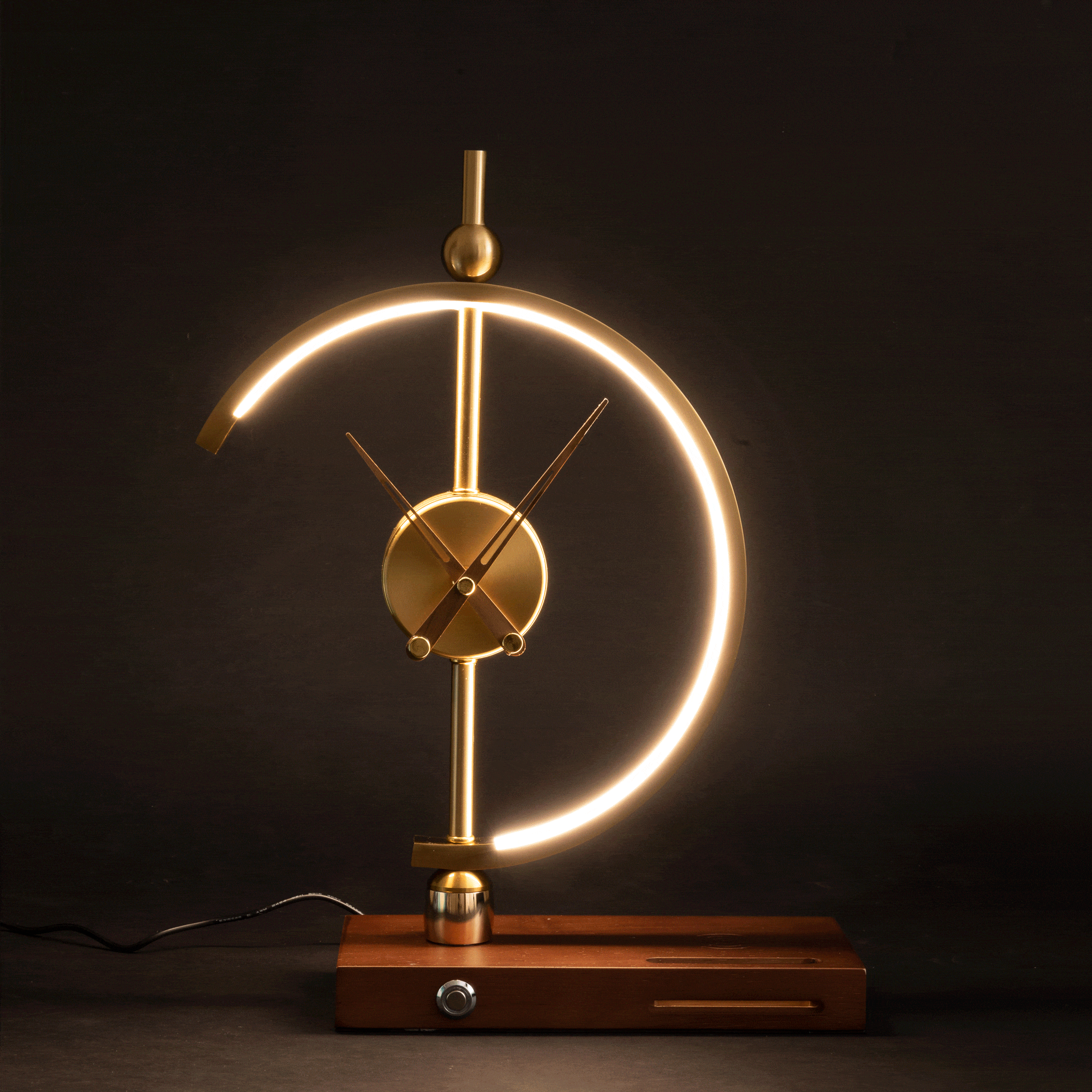 Modern Clock Desk Lamp with Wireless Charger in LED Light and Modern Design