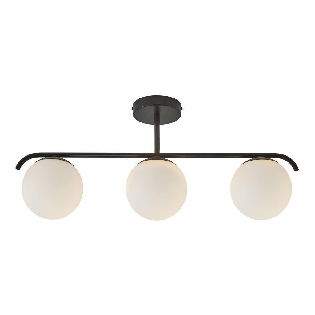 Ceiling lamp with three glass globes and golden frame