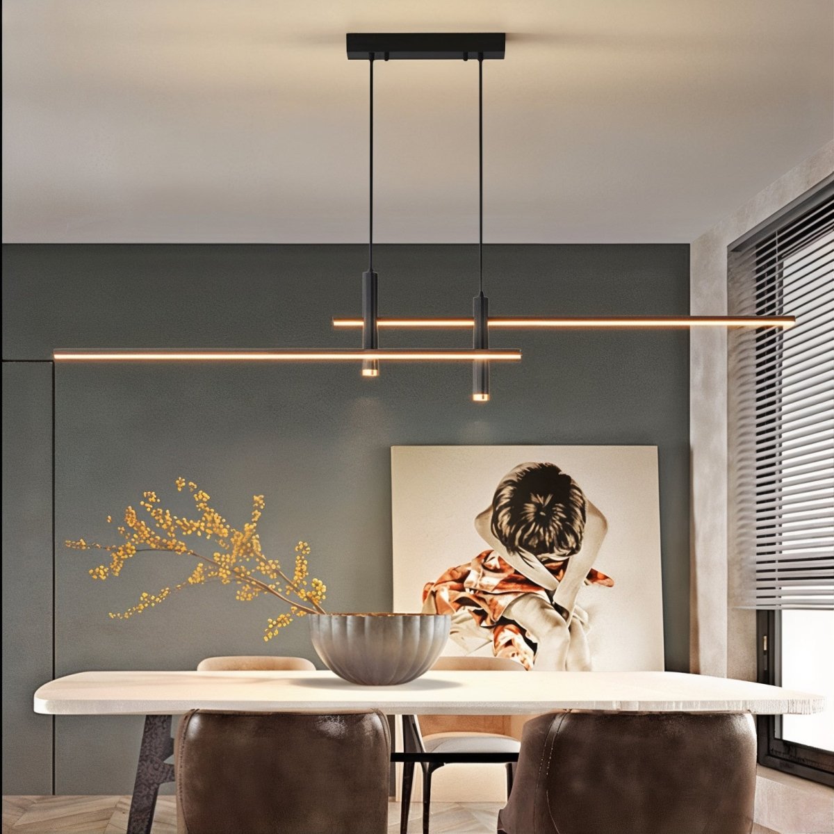 Sleek LED Linear Pendant Light Adjustable & Dimmable Modes