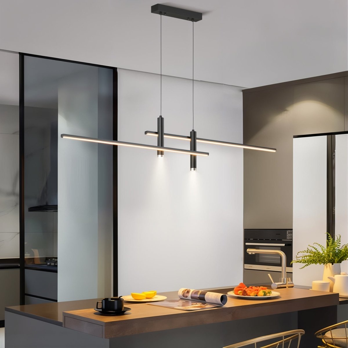 Sleek LED Linear Pendant Light Adjustable & Dimmable Modes