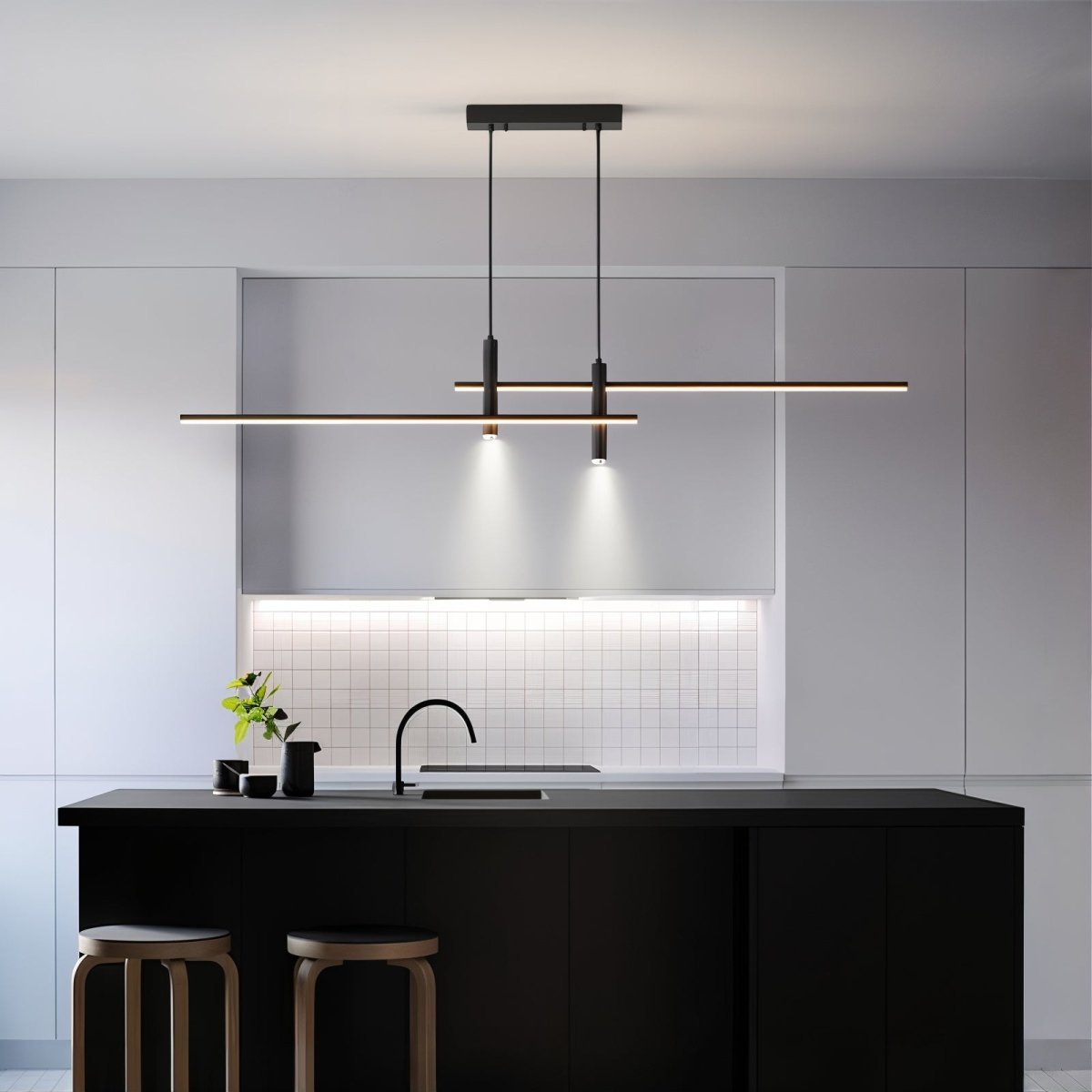 Sleek LED Linear Pendant Light Adjustable & Dimmable Modes