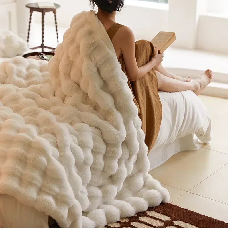 Portable Fluffy Blanket Ultra-Soft Cozy Sofa & Bed Throw