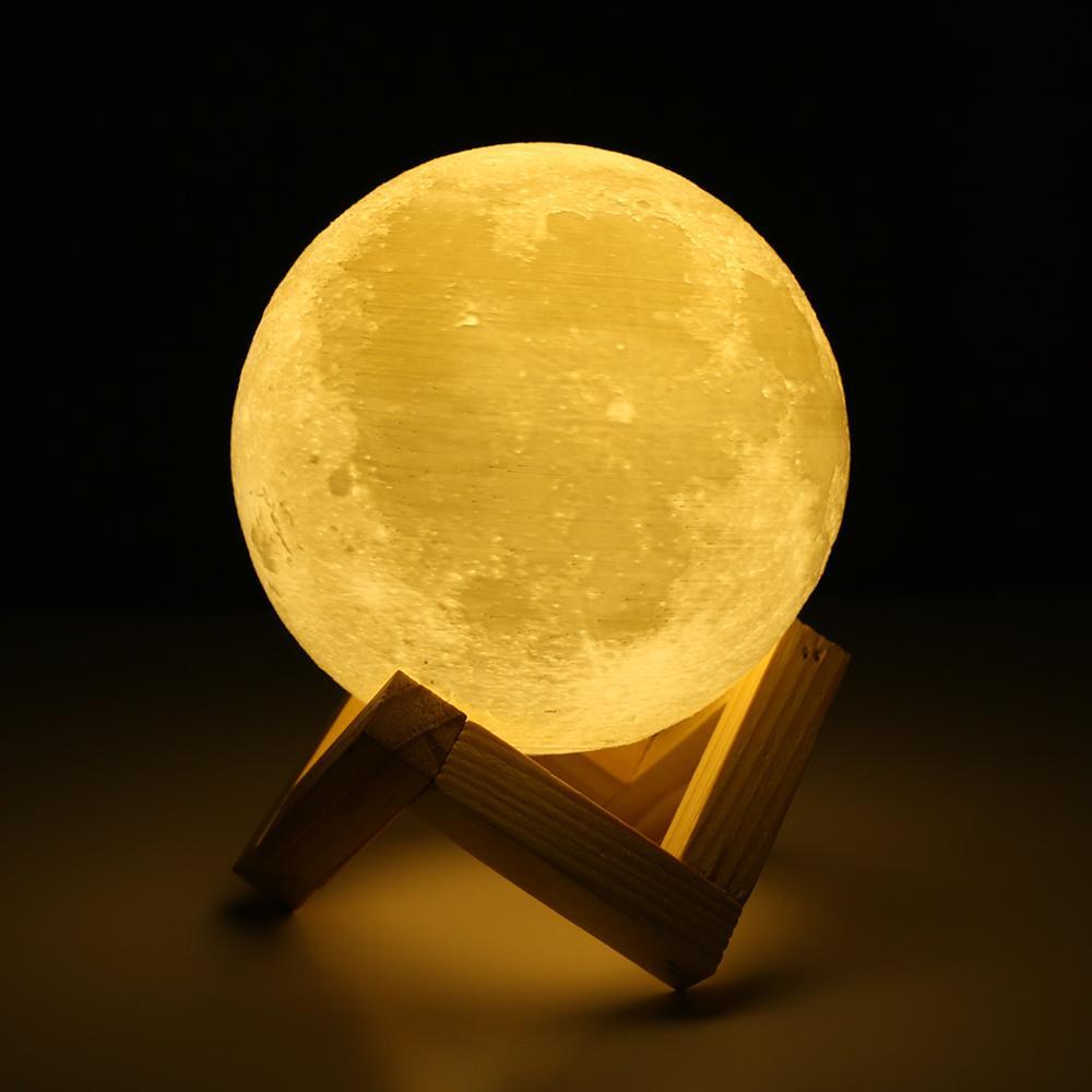 Rechargeable moon lamp with wooden stand