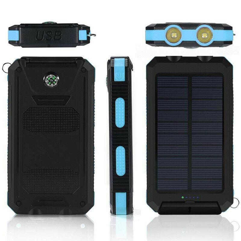 20000mAh Solar Power Bank Waterproof Portable Dual-USB Charger