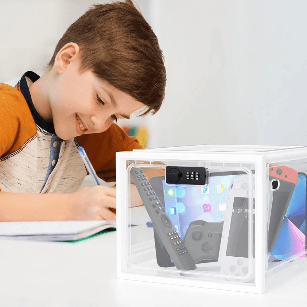 Food Organizer Box with Lock Clear Safe Storage for Fridge & Office