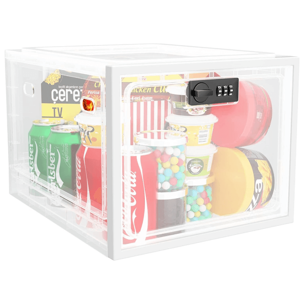 Food Organizer Box with Lock Clear Safe Storage for Fridge & Office