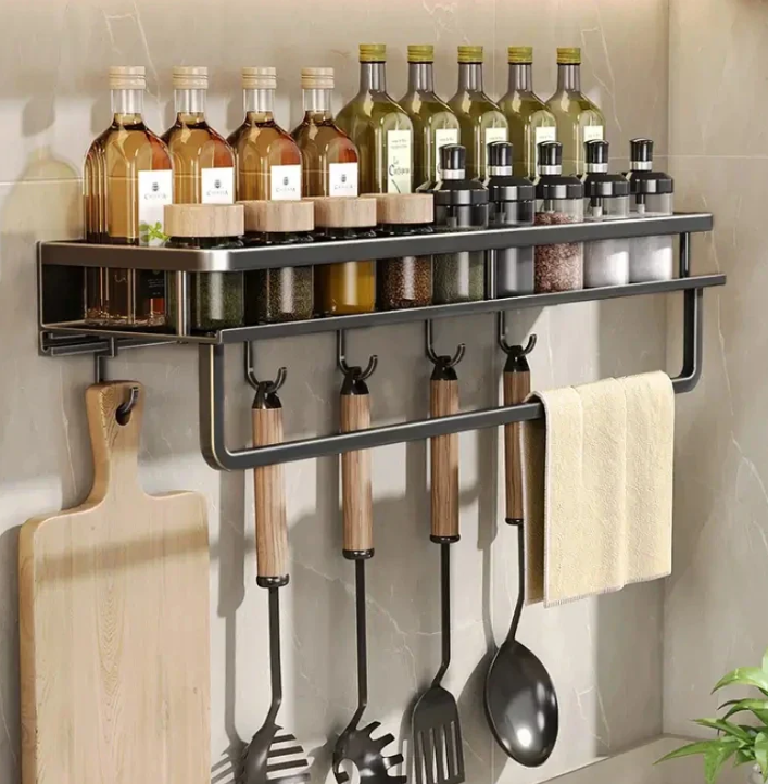 Sleek Kitchen Wall Organizer Compact Storage Shelf with Towel Holder