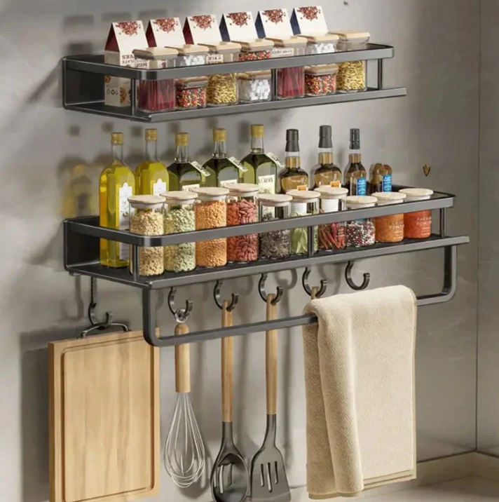 Sleek Kitchen Wall Organizer Compact Storage Shelf with Towel Holder