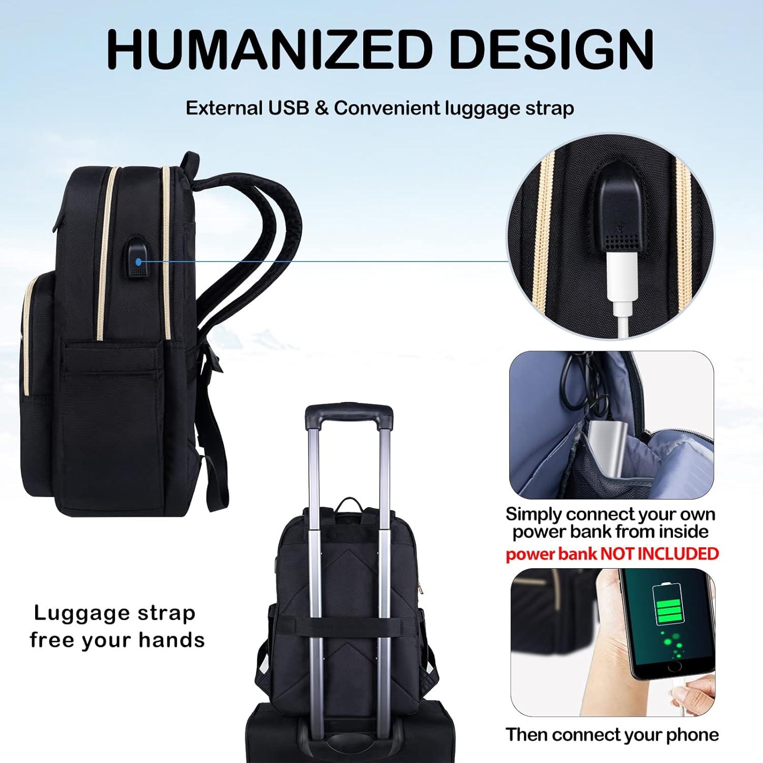 Laptop Backpack Slim Travel & Work Pack with USB Charging Port