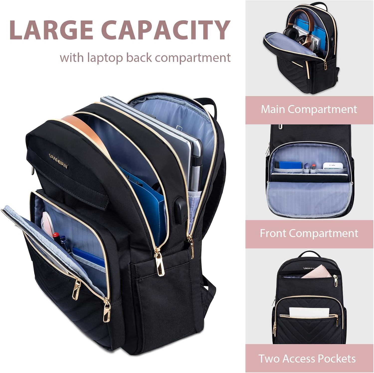 Laptop Backpack Slim Travel & Work Pack with USB Charging Port