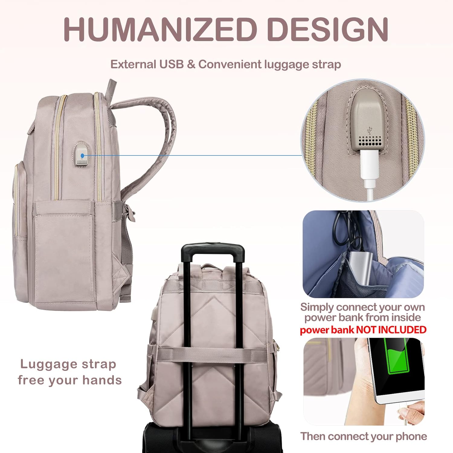 Laptop Backpack Slim Travel & Work Pack with USB Charging Port