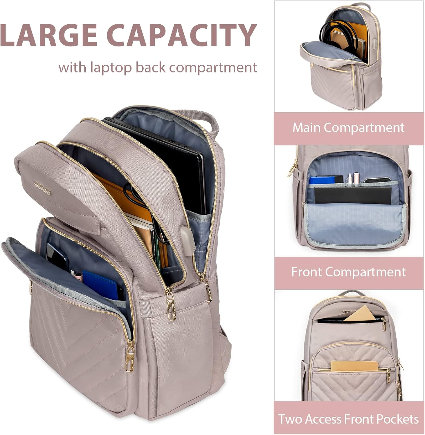 Laptop Backpack Slim Travel & Work Pack with USB Charging Port