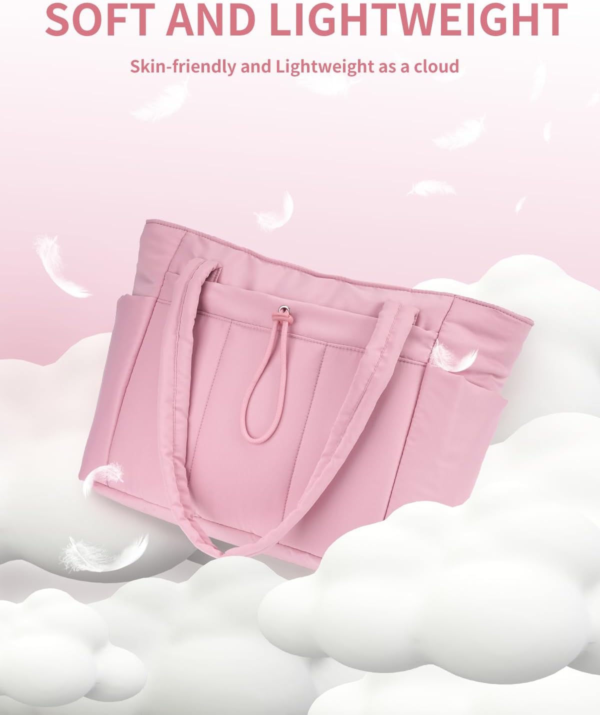 Quilted Tote Bag with Tumbler Holder and Padded Laptop Sleeve