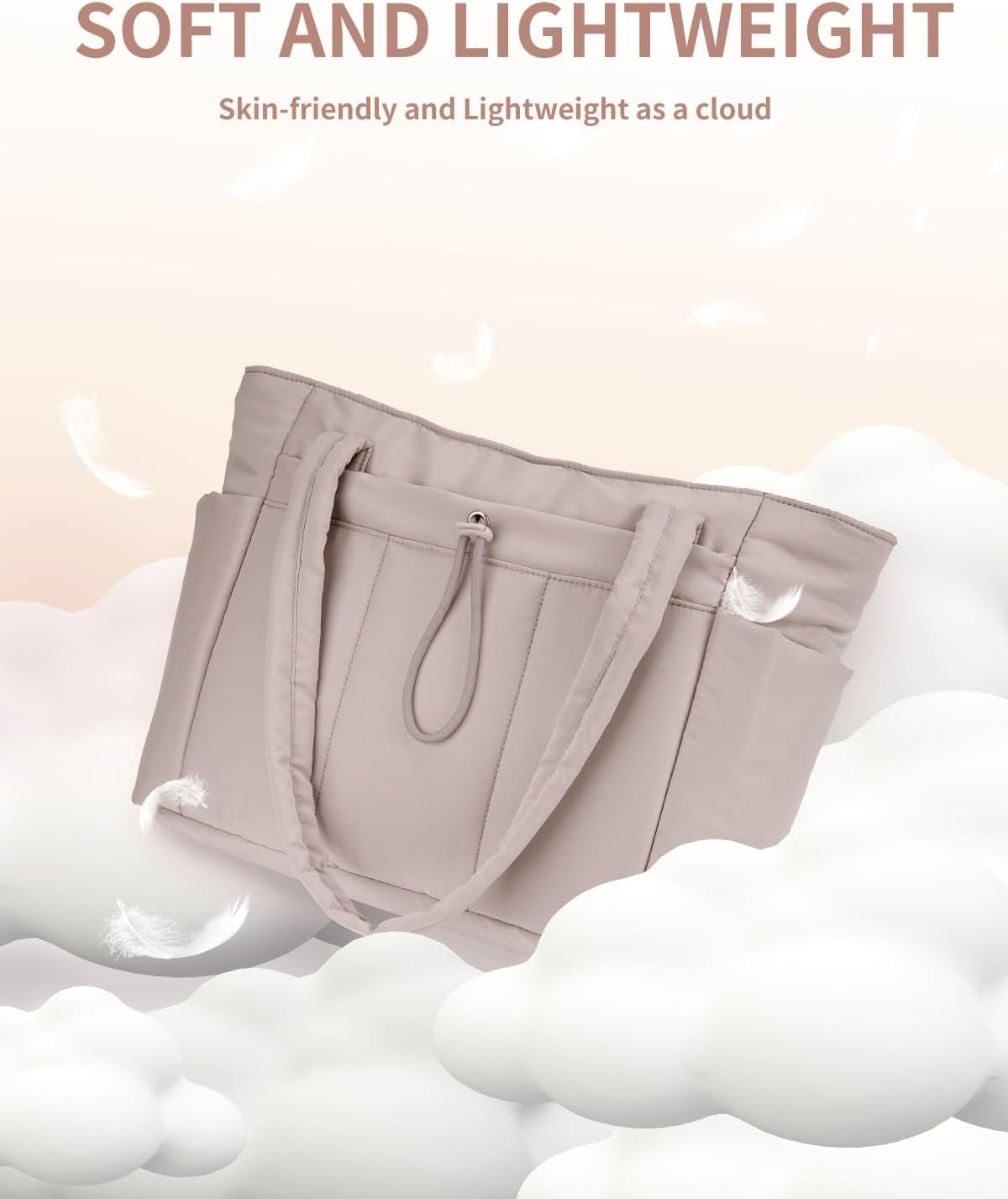 Quilted Tote Bag with Tumbler Holder and Padded Laptop Sleeve