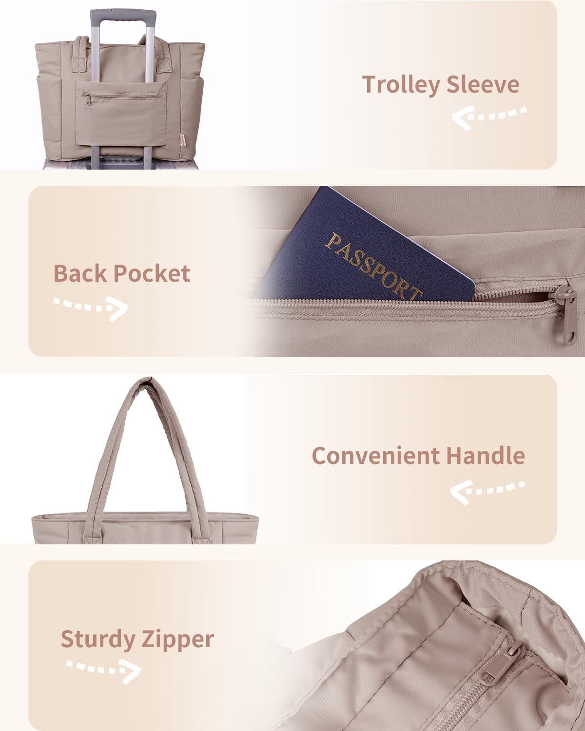 Quilted Tote Bag with Tumbler Holder and Padded Laptop Sleeve