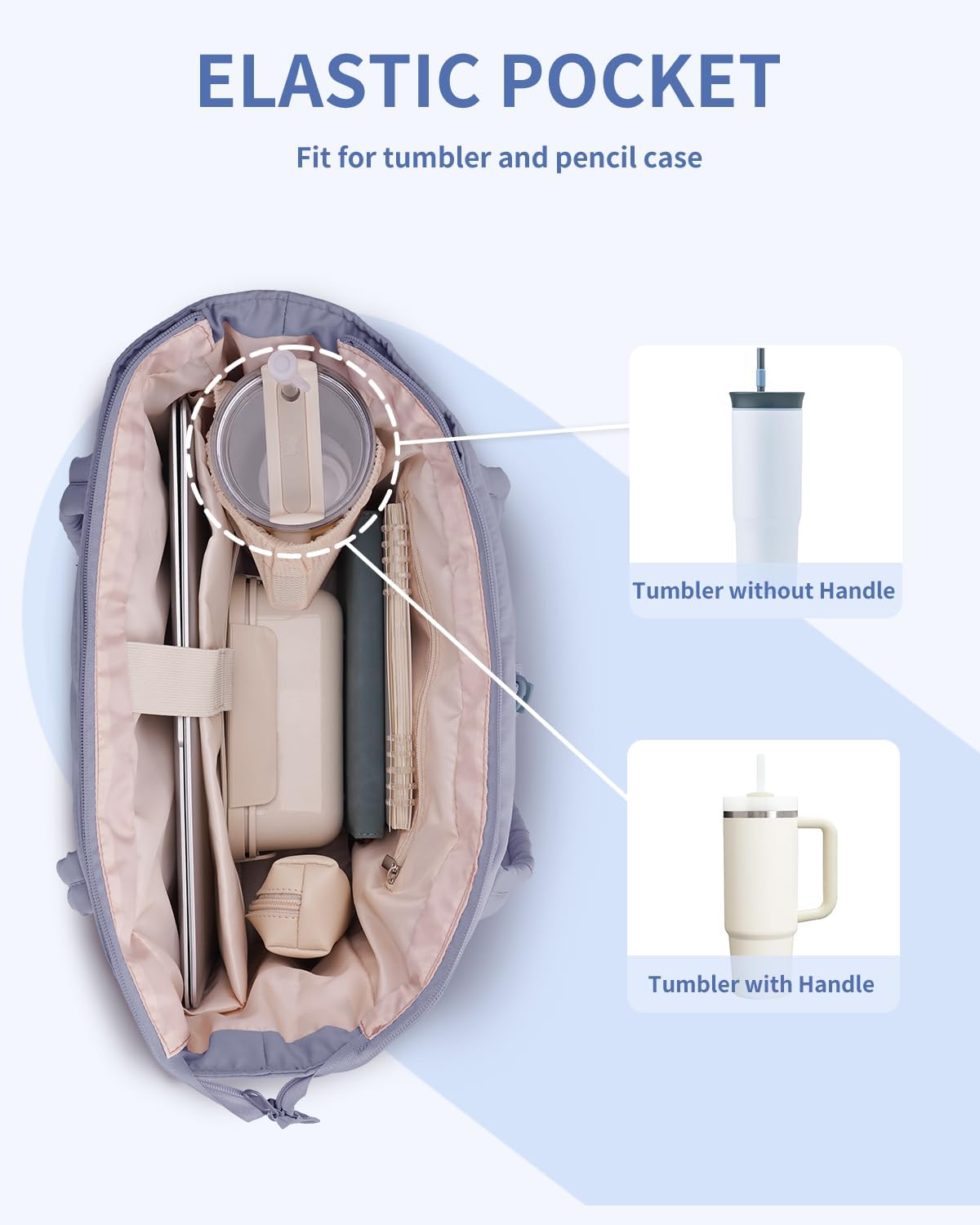 Quilted Tote Bag with Tumbler Holder and Padded Laptop Sleeve